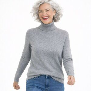 Victor Alfaro Pure Cashmere Turtleneck Sweater Womens Medium Heathered Gray